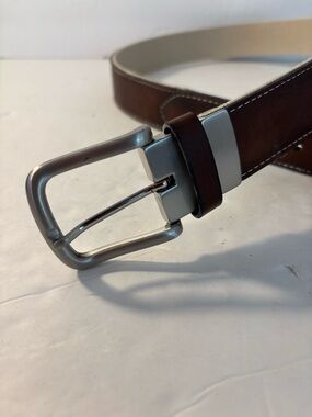 Men’s Brown Leather and Canvas Reversible Belt Size 32